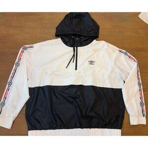 Umbro Windbreaker Jacket Pullover Hooded Black White Y2K Streetwear Size XXL